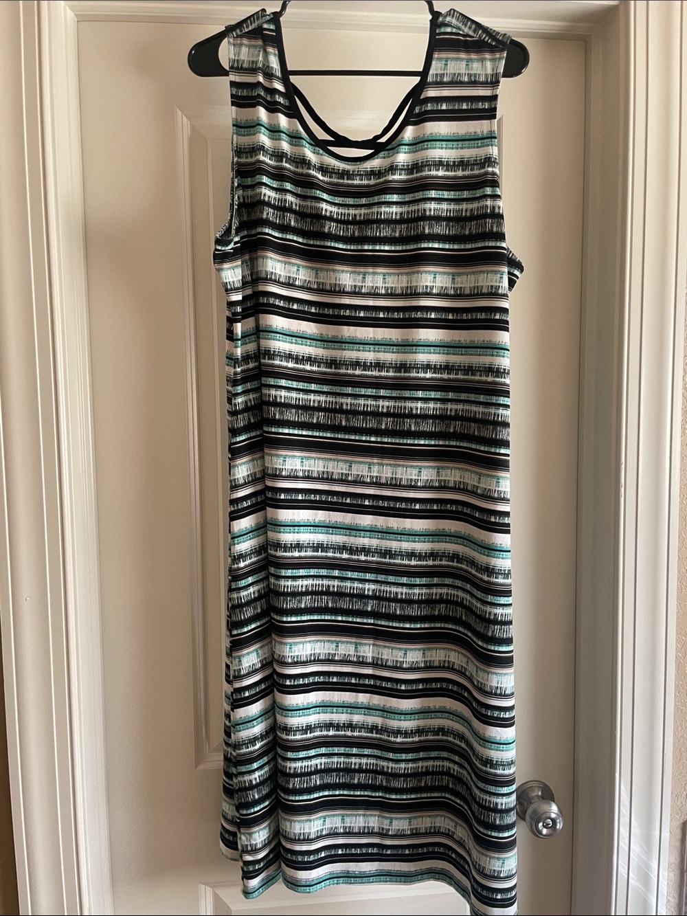 Sleeveless Striped Tank Dress in Black, White & Teal